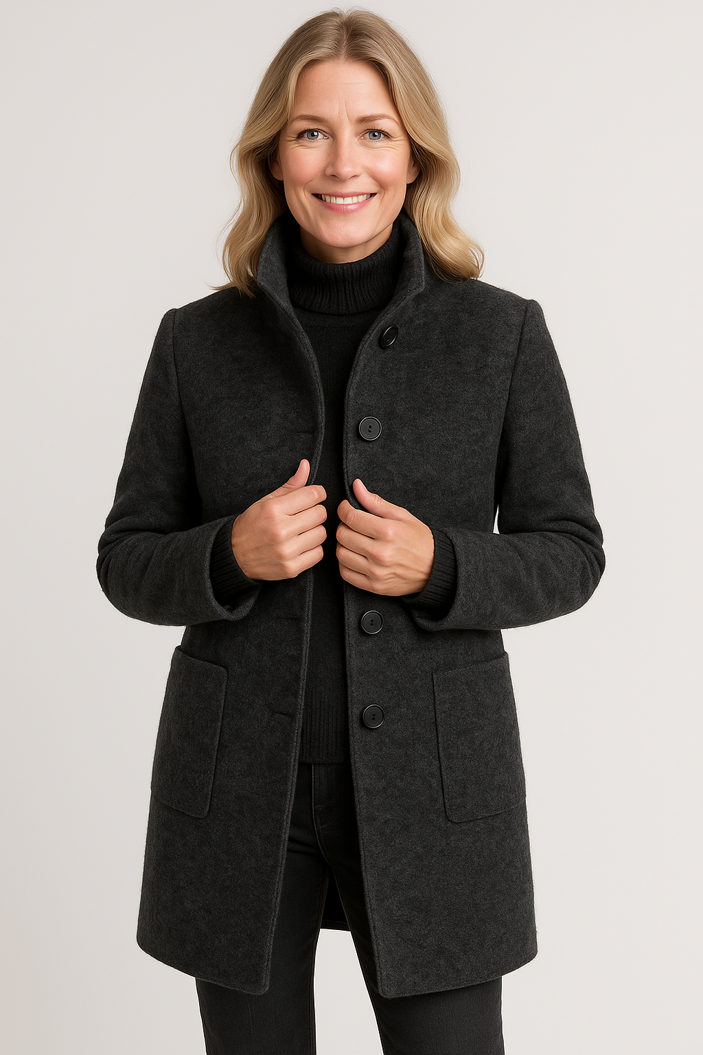 Elina™ – Stilren Ullblandad Kappa med Elegant Passform