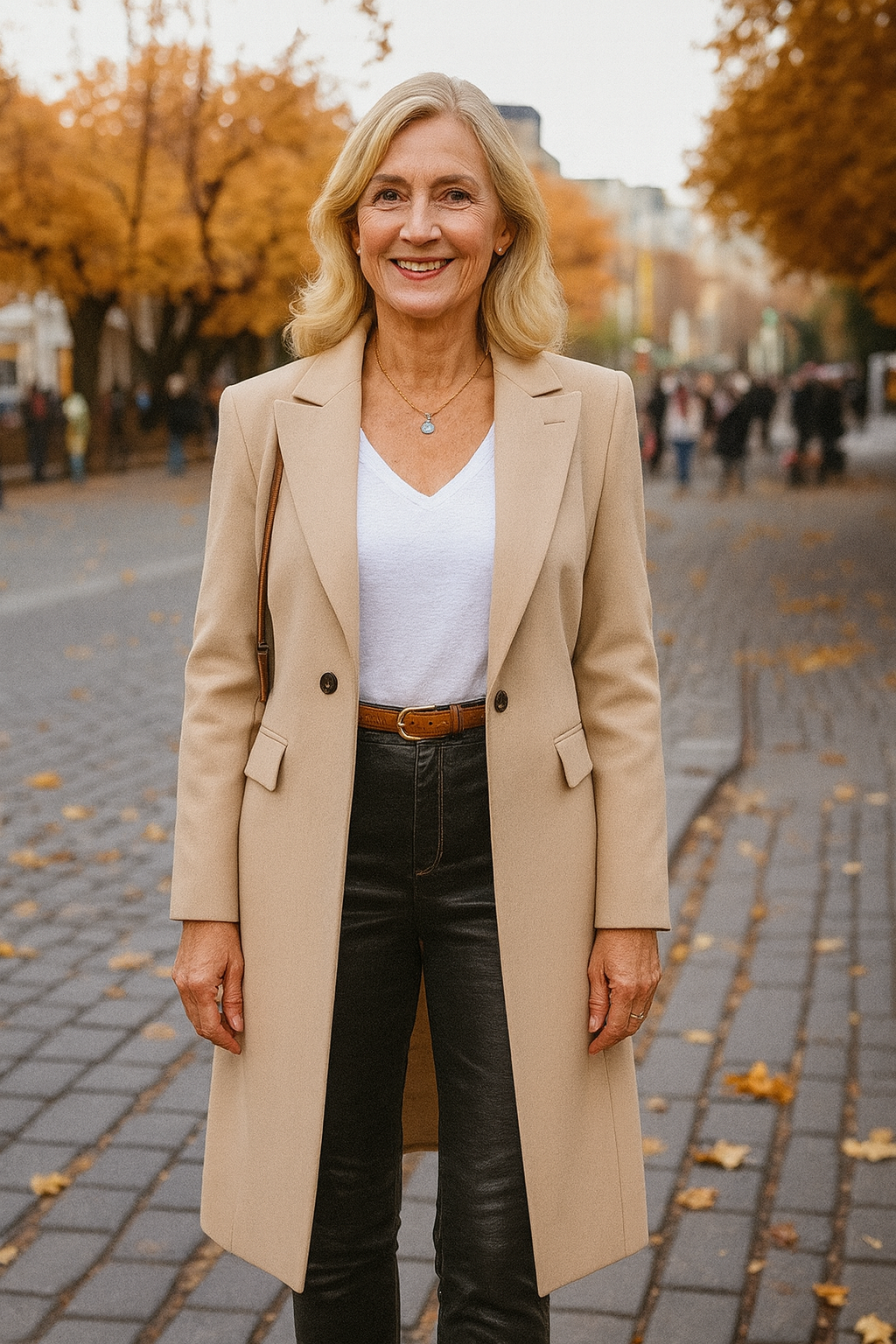 Lång Beige Damkappa – Elegant Trenchcoat Vinterjacka med Revers