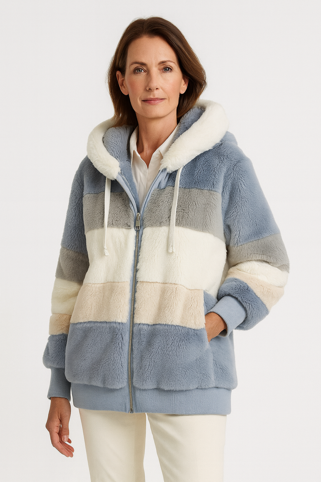 Tidlös Fuskpälsjacka med Huva – Komfort och Stil i Ett
