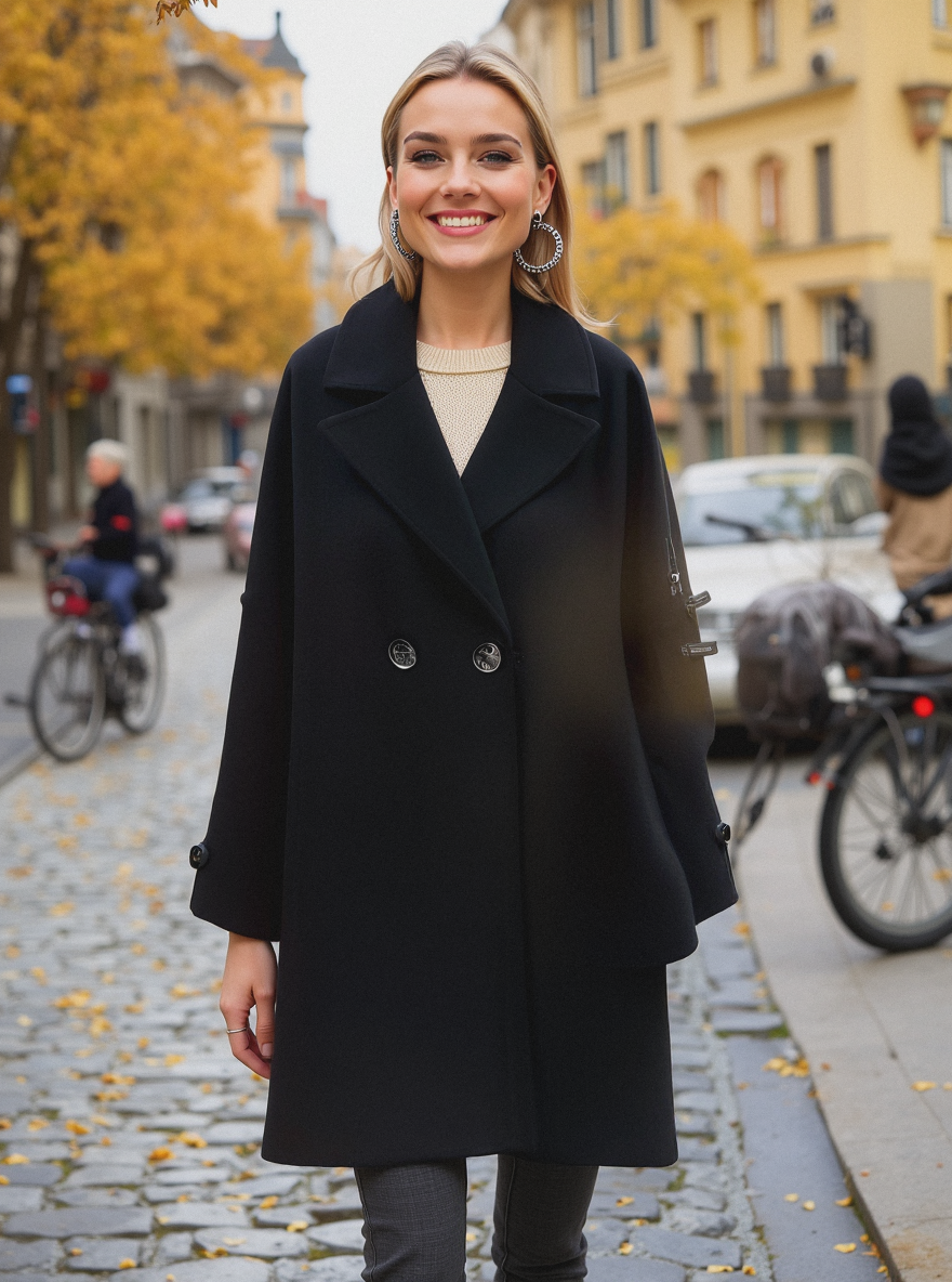 Lång Damkappa – Elegant Oversized Trenchcoat med Revers