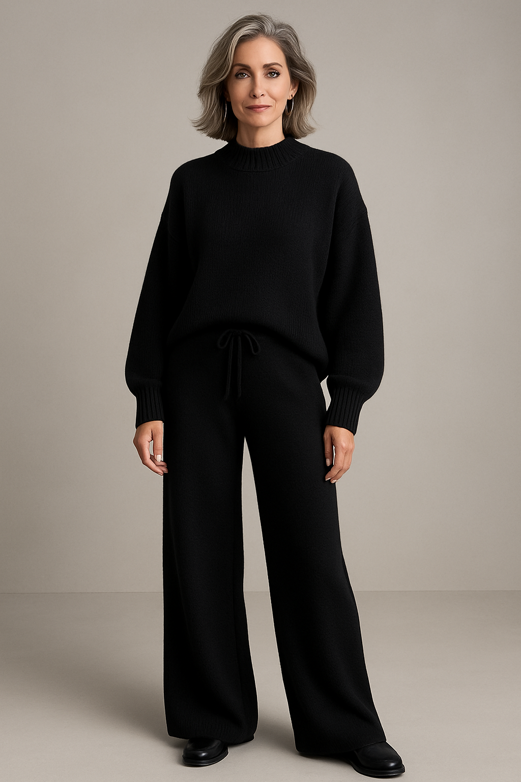 Dam Loungewear Set – Stickad Tvådelad Co-ord med Tröja & Vida Byxor