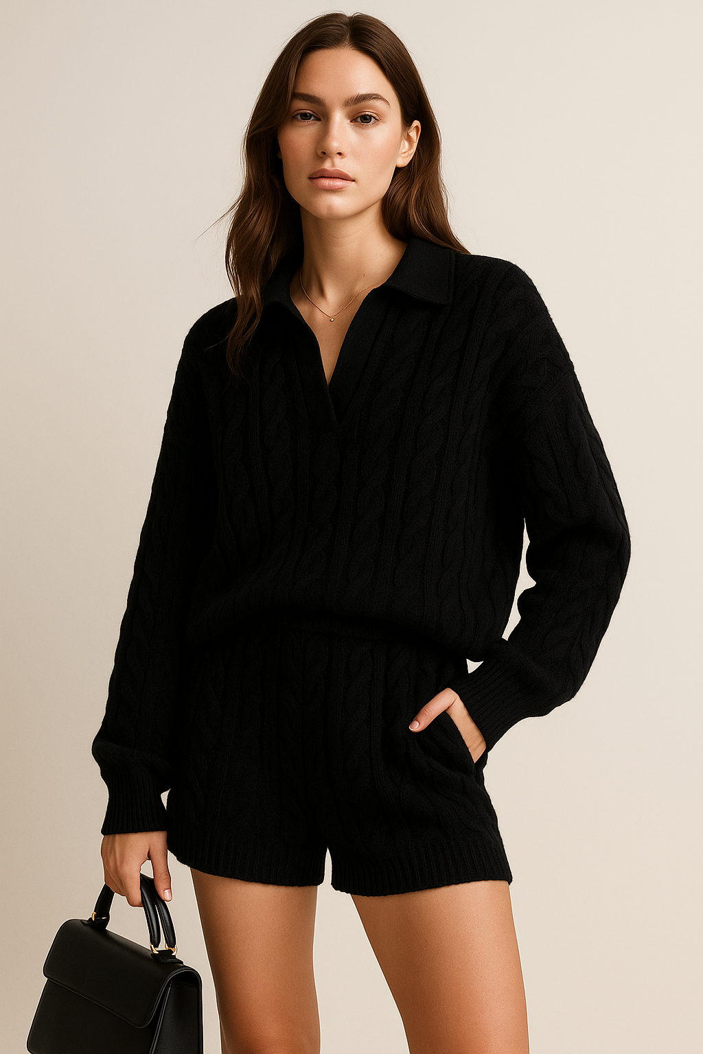 Lyxig Kabelstickad Lounge Set