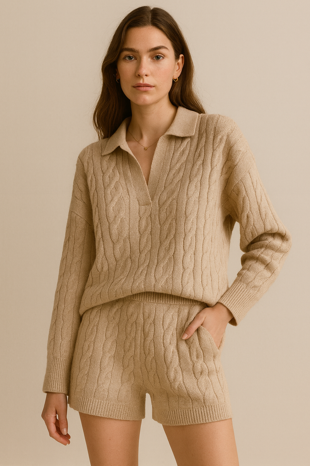 Lyxig Kabelstickad Lounge Set