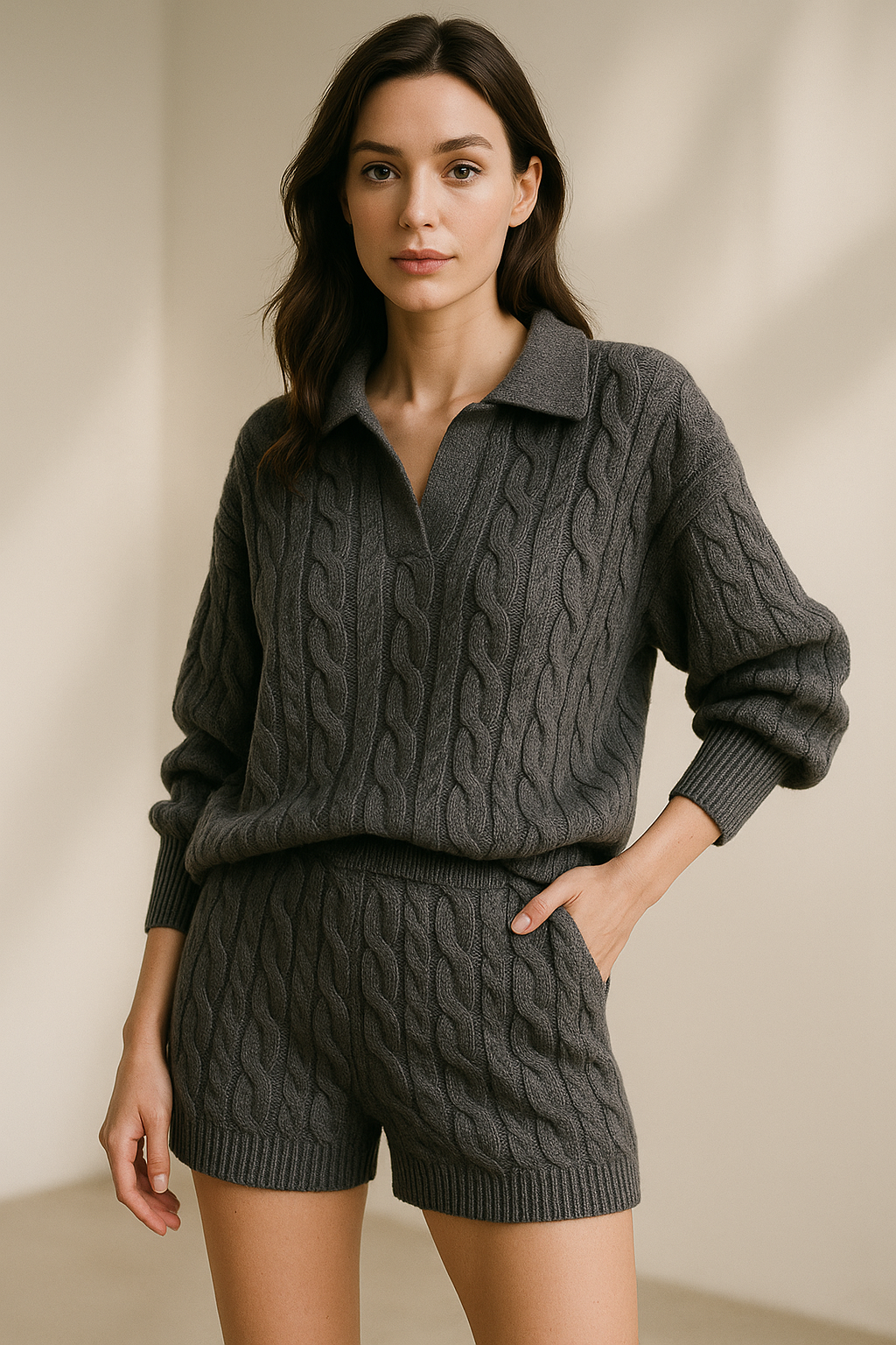 Lyxig Kabelstickad Lounge Set