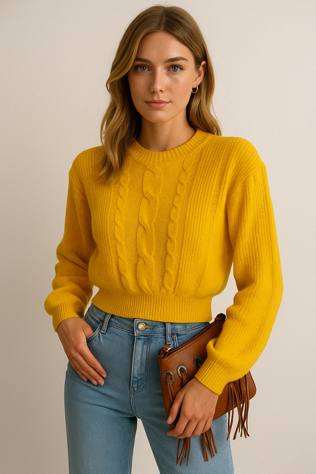 Stickad Flättröja med Ballongärmar