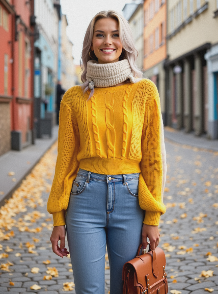 Stickad Flättröja med Ballongärmar